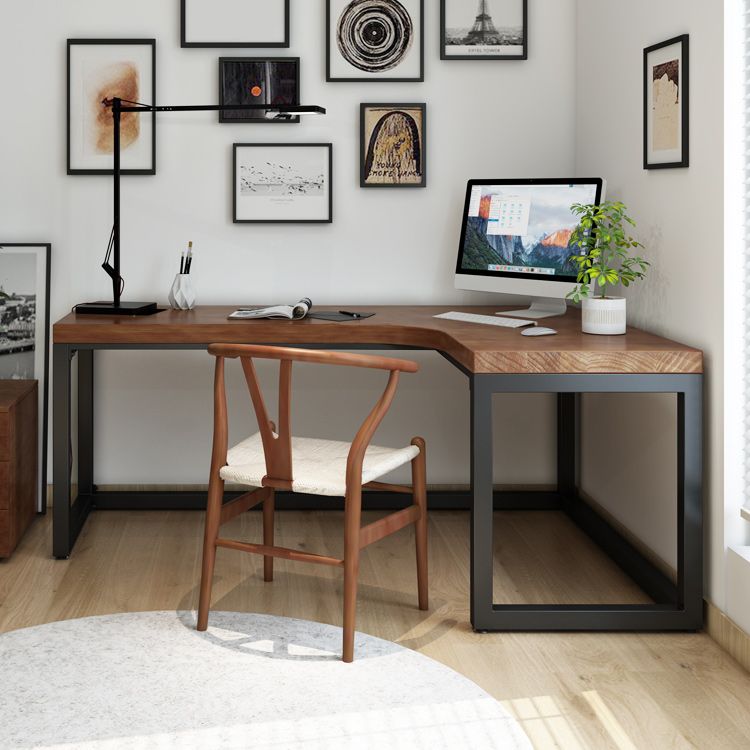 Modern L-Shape Office Desk Solid Wood Writing Desk for Home Office