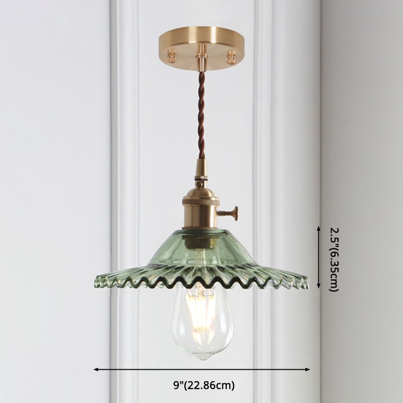 8.66'' Width Brass Pendant Light Industrial Scalloped Glass Shade Mini Hanging Lamp for Coffee Shop