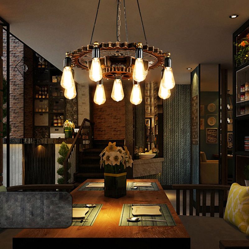 Industrial Style Wrought Iron Hanging Chandelier Bronze Ceiling Hanging Light Fixture for Bar