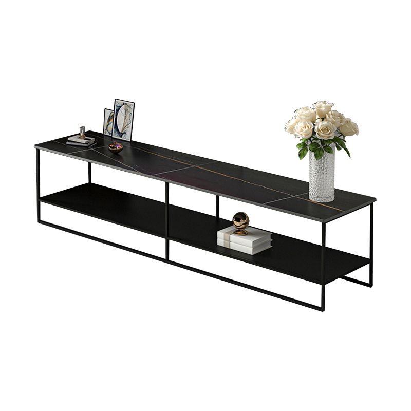 Open Shelving TV Media Stand Contemporary Stone and Metal TV Stand Console