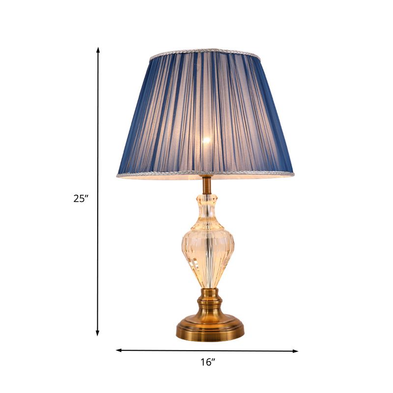 1 Bulb Dining Room Crystal Desk Lamp Modern Blue Table Light with Flared Fabric Shade