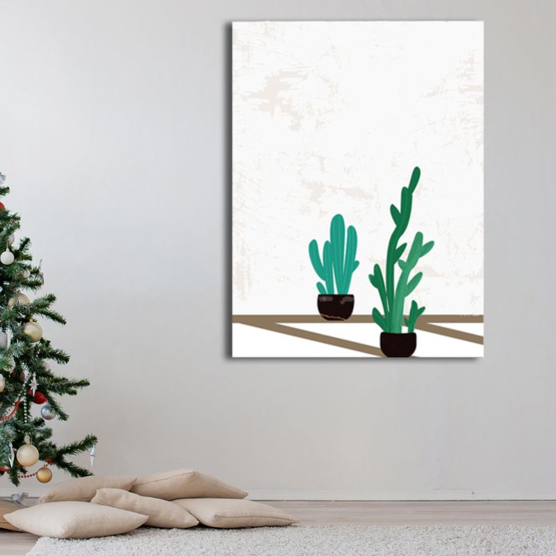 Scandinavian Bonsai Cactus Canvas Print Potting Green Boys Bedroom Wall Art Decor