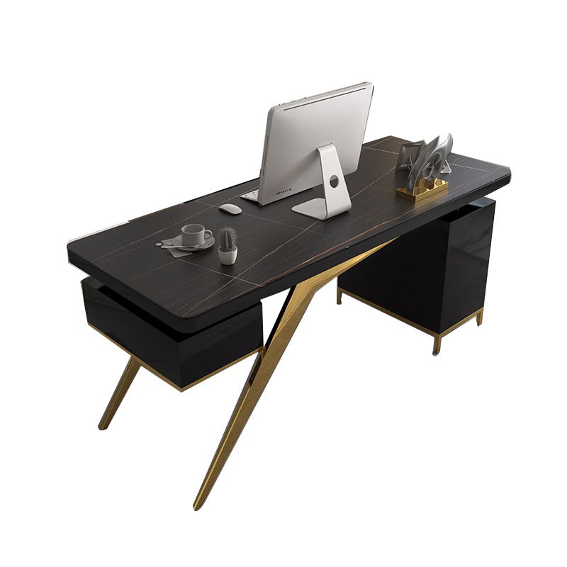 Rectangular Glam Office Desk Marble Solid Wood Writing Desk for Home