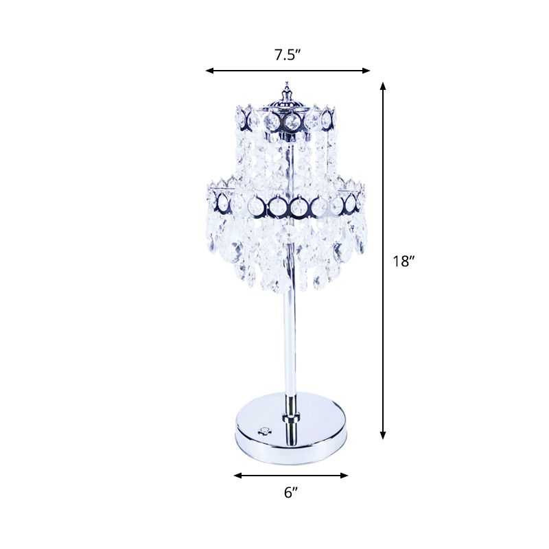 Integrated LED Table Light Vintage Bedroom Night Lamp with 2-Layer Crystal Fringe Shade in Clear