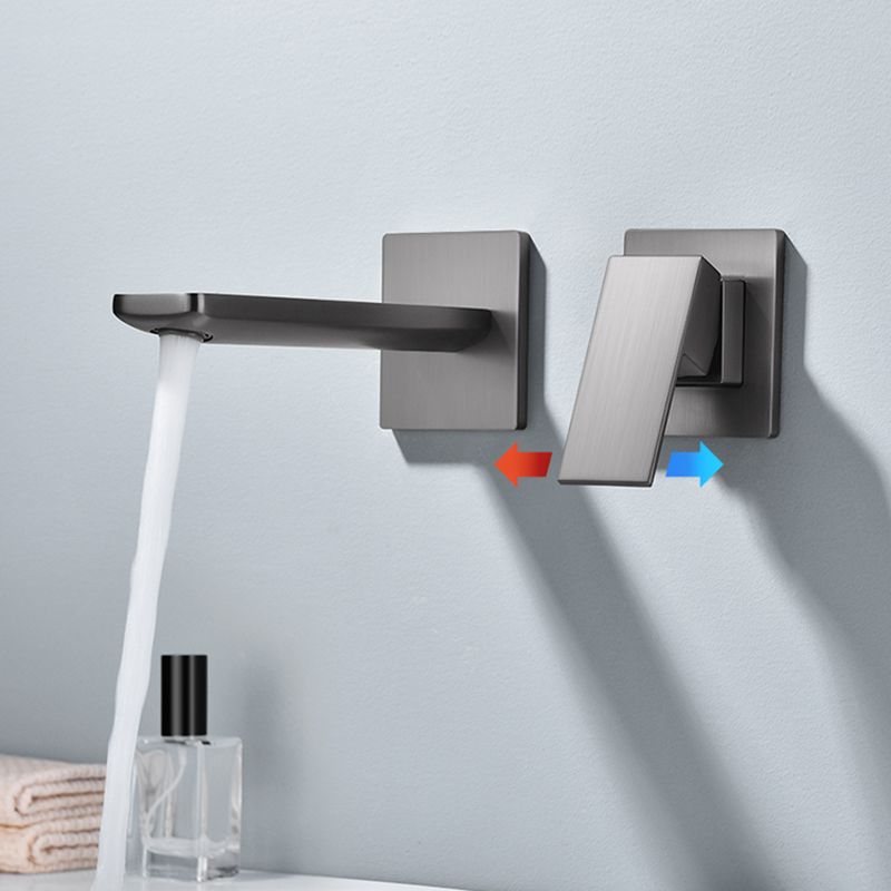 Contemporary Wall Mounted Bathroom Faucet Lever Handles Solid Brass Square Faucet