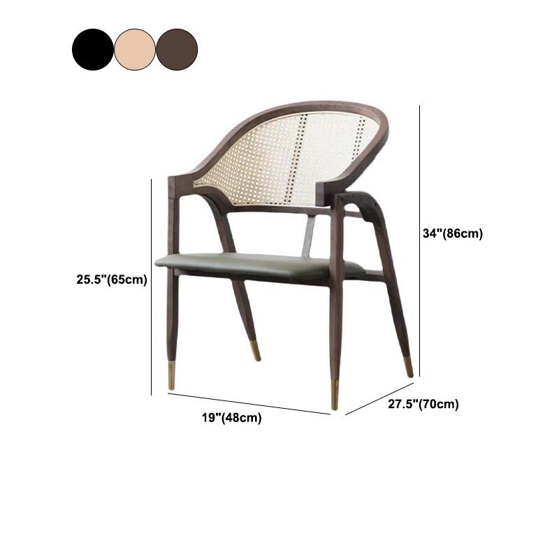 Glam Rattan Dining Chairs Open Back Dining Side Furniture with Wood Legs in Matte Finish