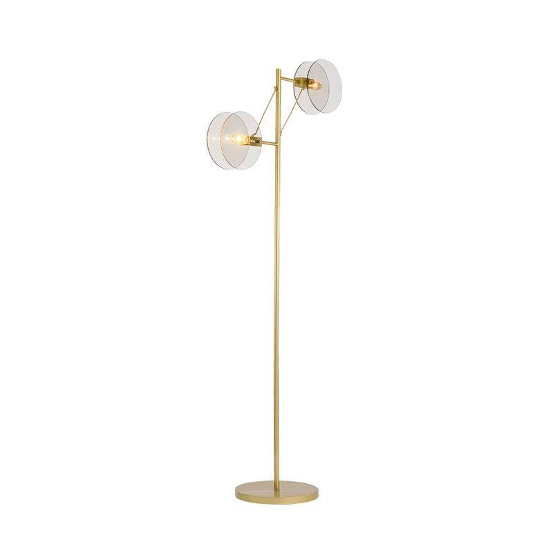 Circle Floor Reading Lamp Modernist Clear Glass LED Gold Stand Up Light for Living Room