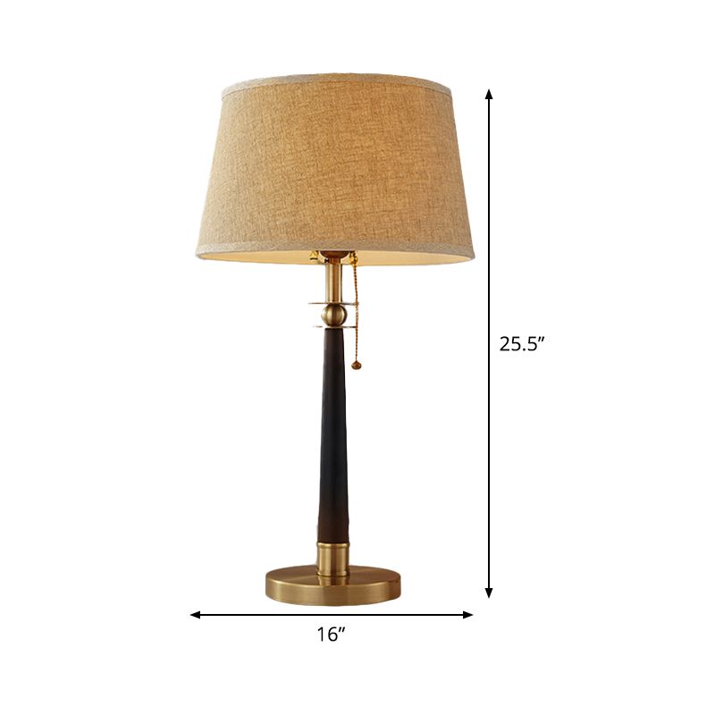 Conical Task Lamp Modern Fabric 1 Head Flaxen Reading Light with Pull Chain, 12"/16" Wide