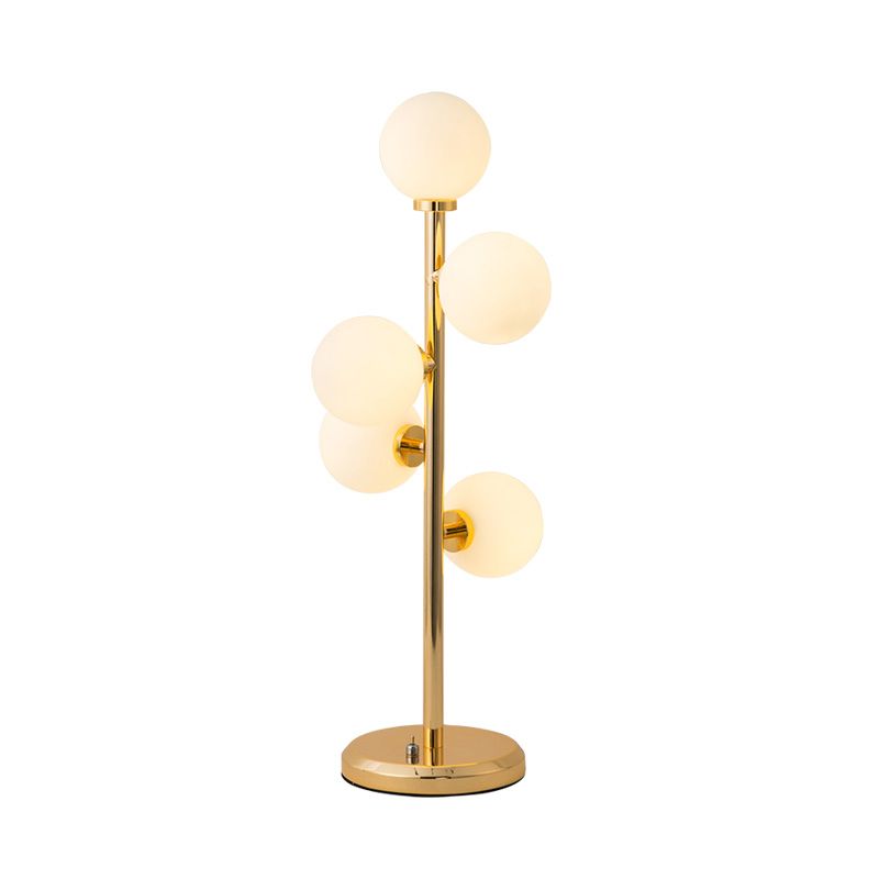 Ball Metal Night Table Lighting Post-Modern Cream Glass 5 Lights Black/Gold Nightstand Lamp for Dining Room