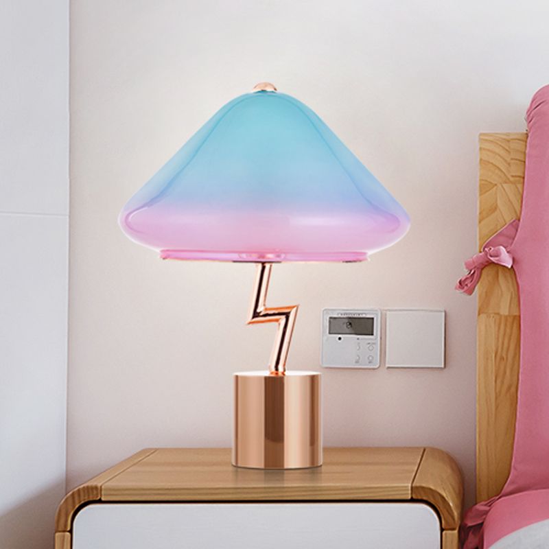 Mushroom Desk Light Modernist Pink and Blue Glass 1 Bulb Bedroom Night Table Lamp