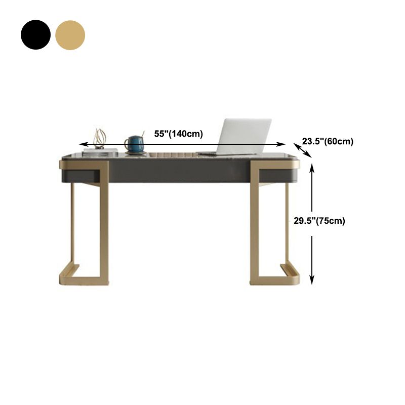 Dark Taupe Writing Desk Curved Sled Office Desk with Drawers Glam