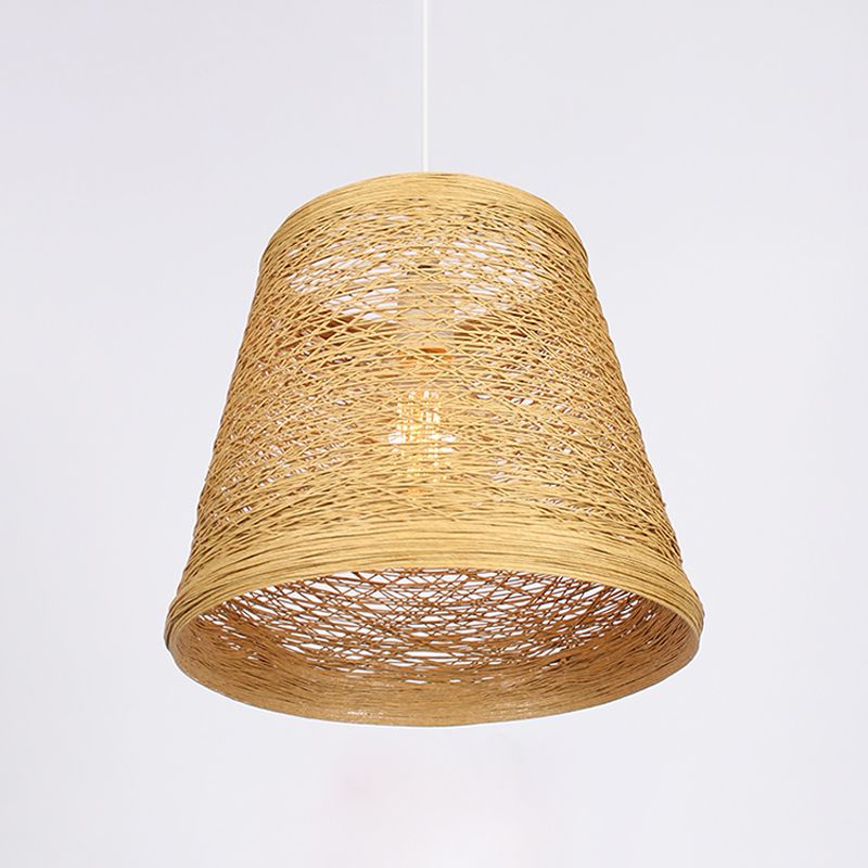 Bamboo Rattan Bucket Candant Light Rural Rural Single Flaxen Kit lampada a sospensione per ristorante