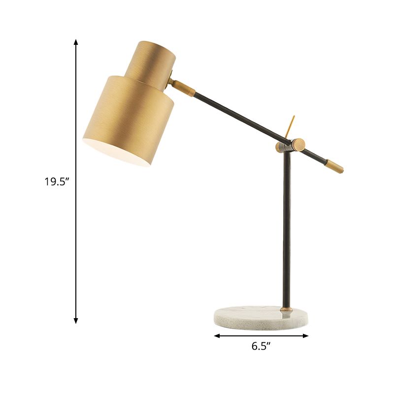 Brass Cylinder Night Light Post-Modern 1 Head Metal Nightstand Lighting for Study Room