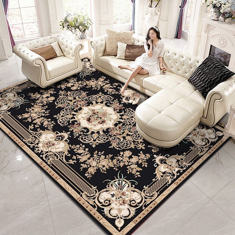 Traditional Rug Retro Medallion Print Carpet Polyester Stain Resistant Area Rug for Living Room