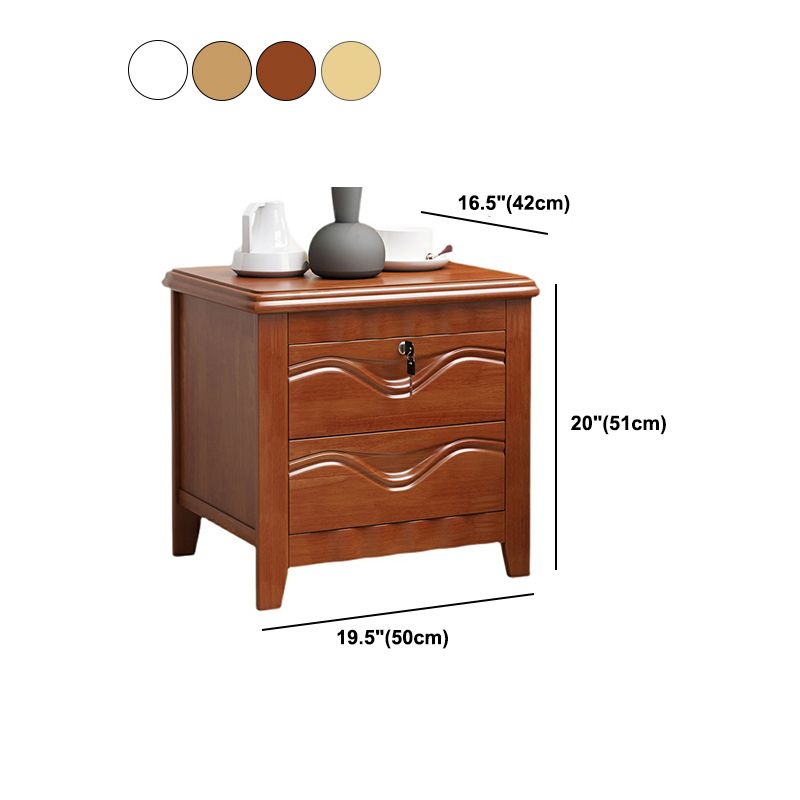 2-drawer Solid Wood Nightstand Modern Oak Legs Included Night Table with Lock