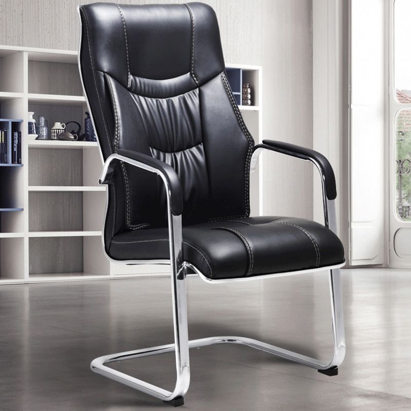 Faux Leather Task Chair Modern High Back Office Chair with Fixed Arms