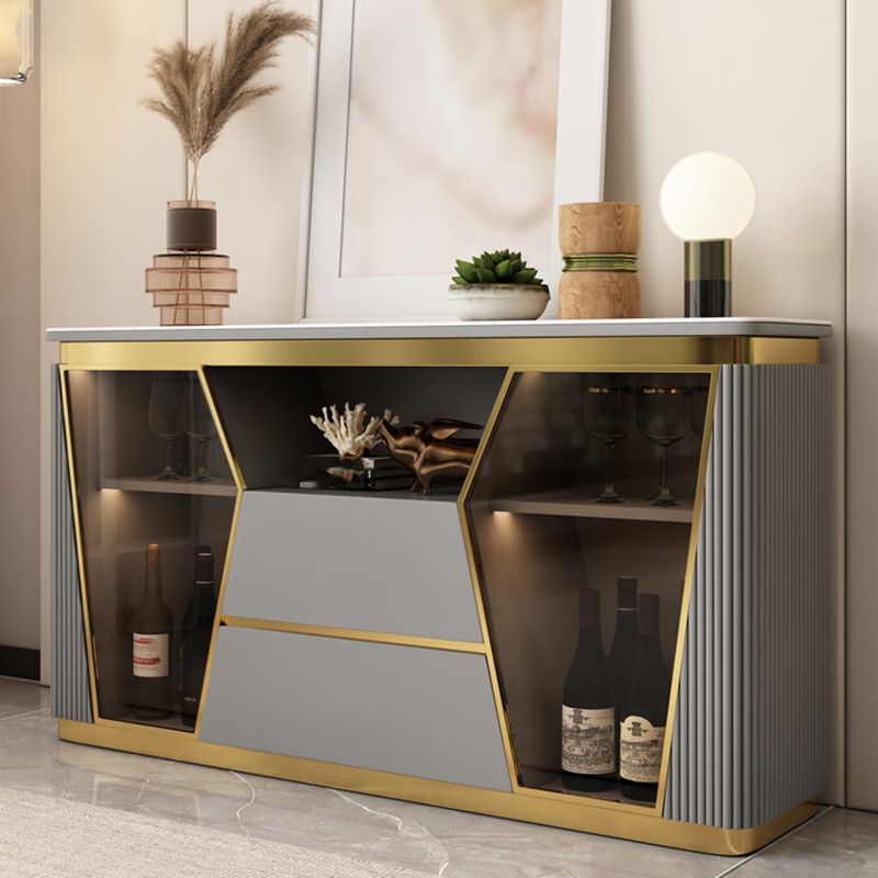 Door Buffet Table with Drawers Glam Buffet Sideboard with 2 Shelves