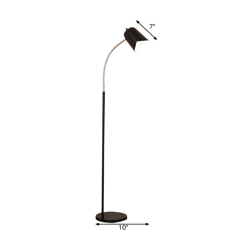 Simple Black Floor Lamp with Gooseneck Bell Shade 1 Head Metal LED Floor Light for Living Room