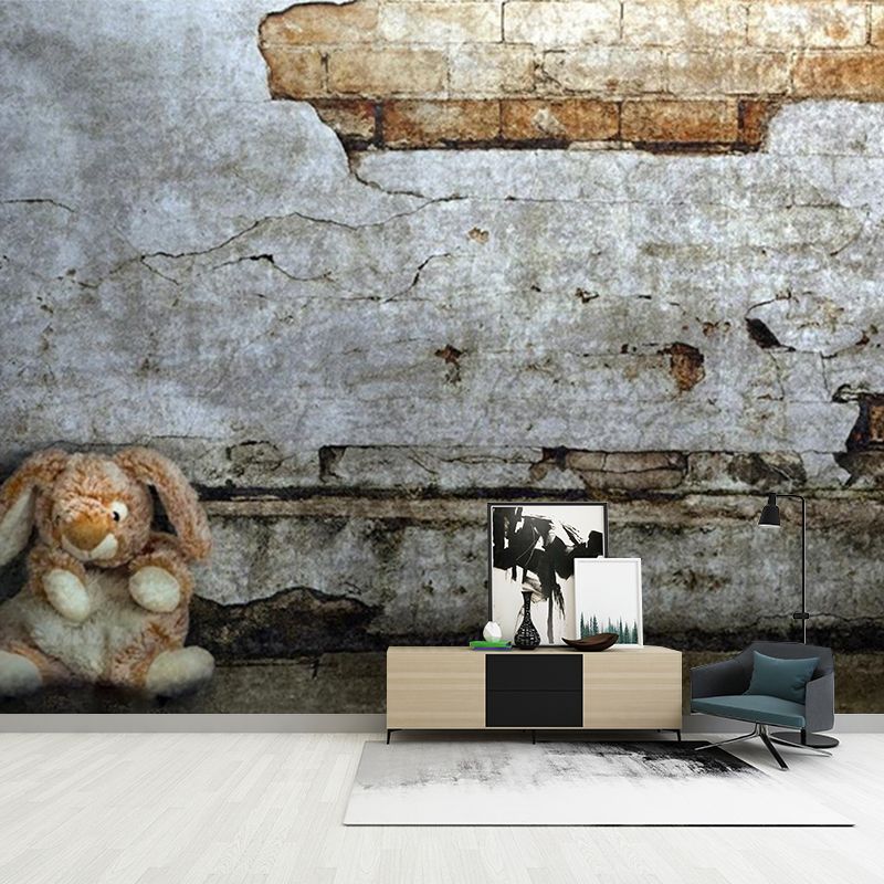 Aged Brick Wall Paper Murals Grey Countryside Wall Decor for Living Room, Custom Made