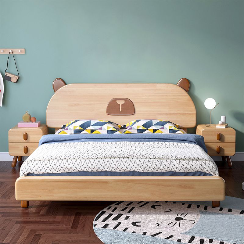 Scandinavian Natural Kids Bed Solid Wood Platform Bed with Animals Headboard