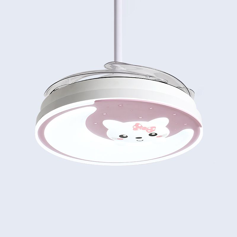 Luna acrílica y lámpara de ventilador de gatos Cartoon LED Semi Flush Light para niños dormitorio