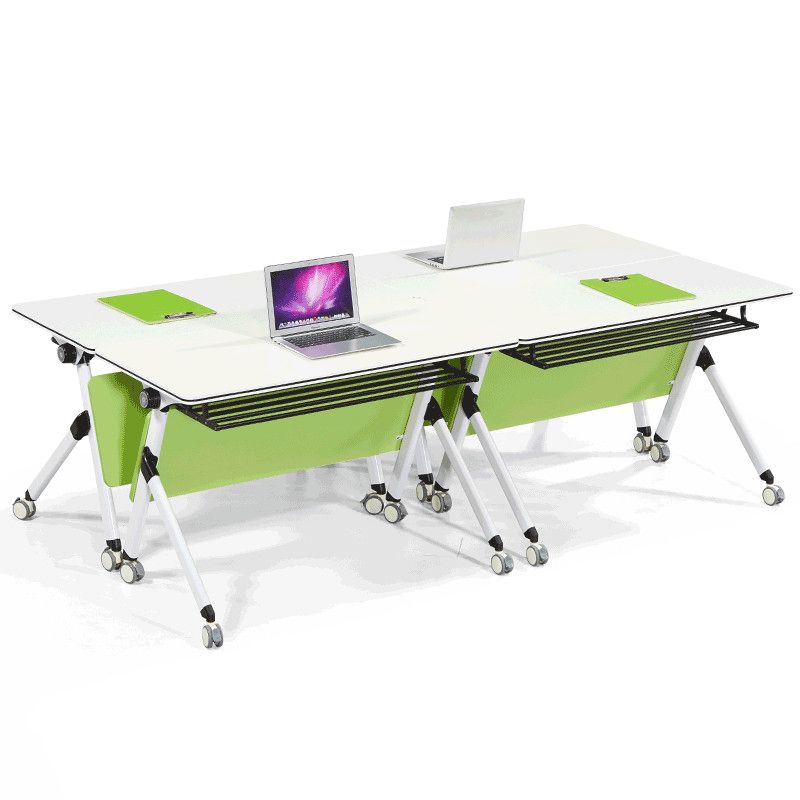 White Folding Office Desk Modern Wooden Training Desk with Wheels