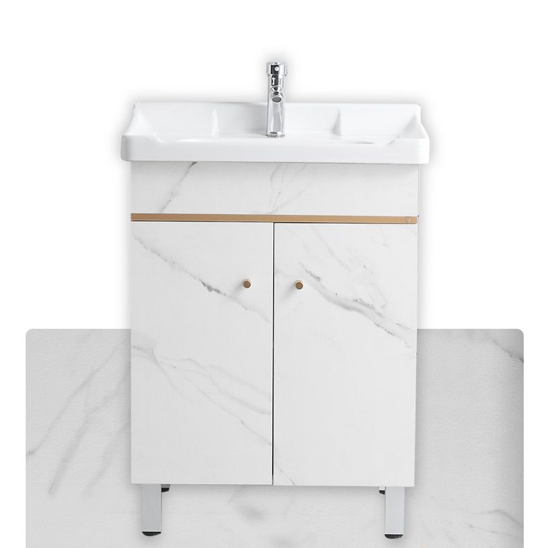 Modern Single Sink Bathroom Vanity White Ceramic Top Rectangular Vanity Set