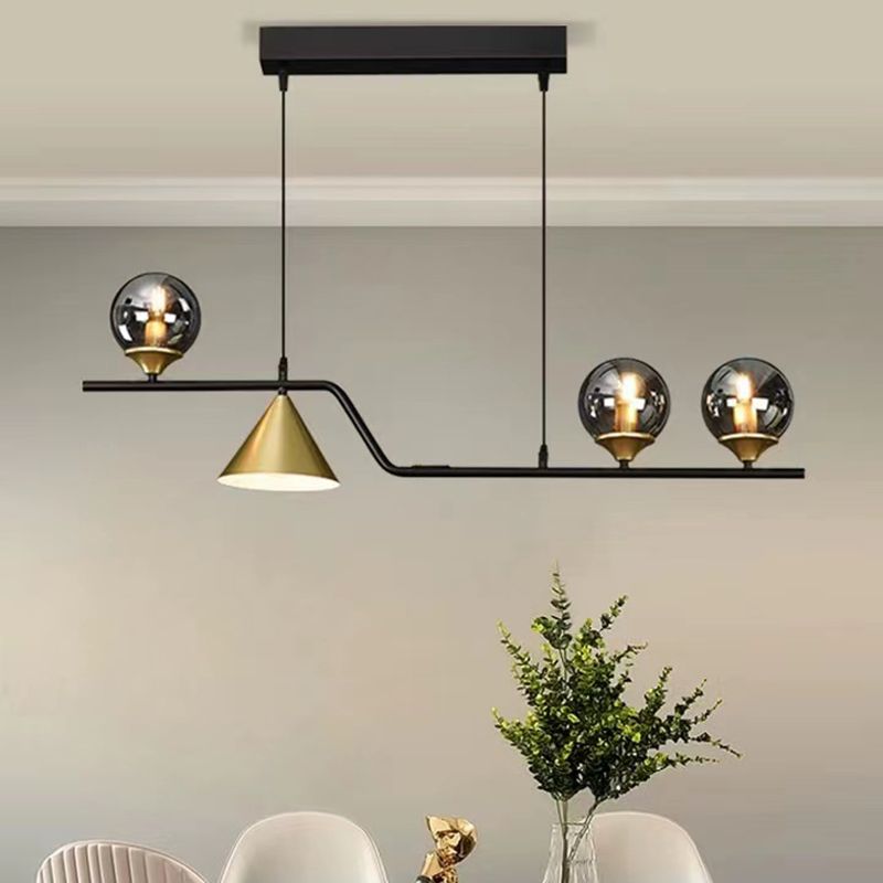 Ball Shape Glass Island Pendants Modern Style Multi Lights Island Pendant Lights in Black