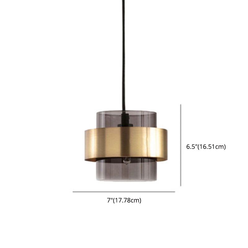 Cylindrical Glass Hanging Lamp Modern Minimalism 1 Light Pendant Light Fixture with Metal Ring