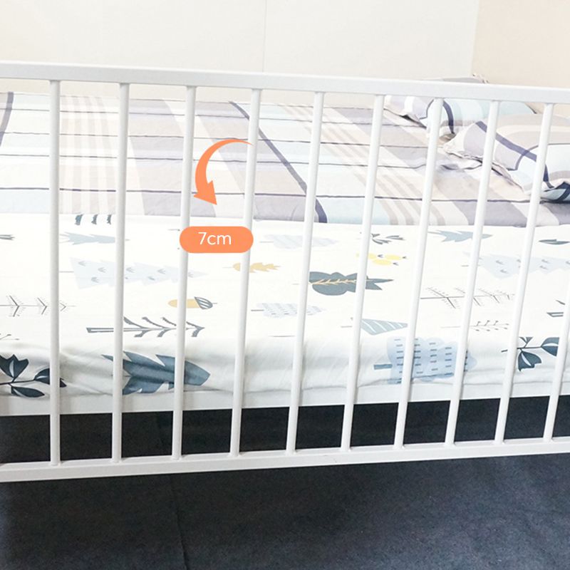 Metal Crib in White Industrial Iron Crib with Mattress and Guardrail