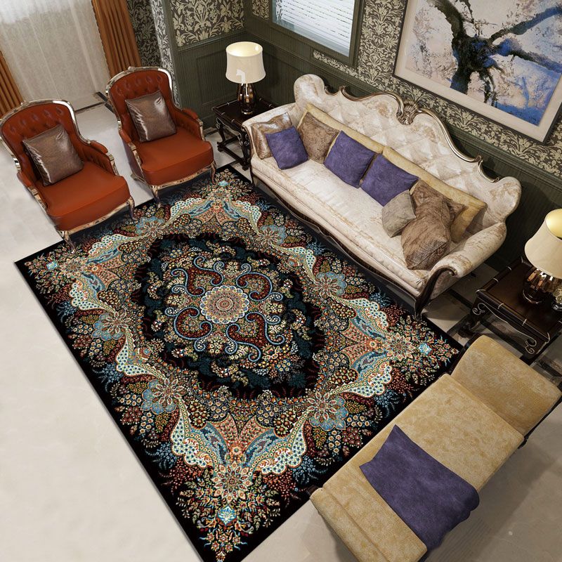 Weißer traditioneller Teppich Polyester Grafikteppich waschbarer Teppich für Wohnzimmer