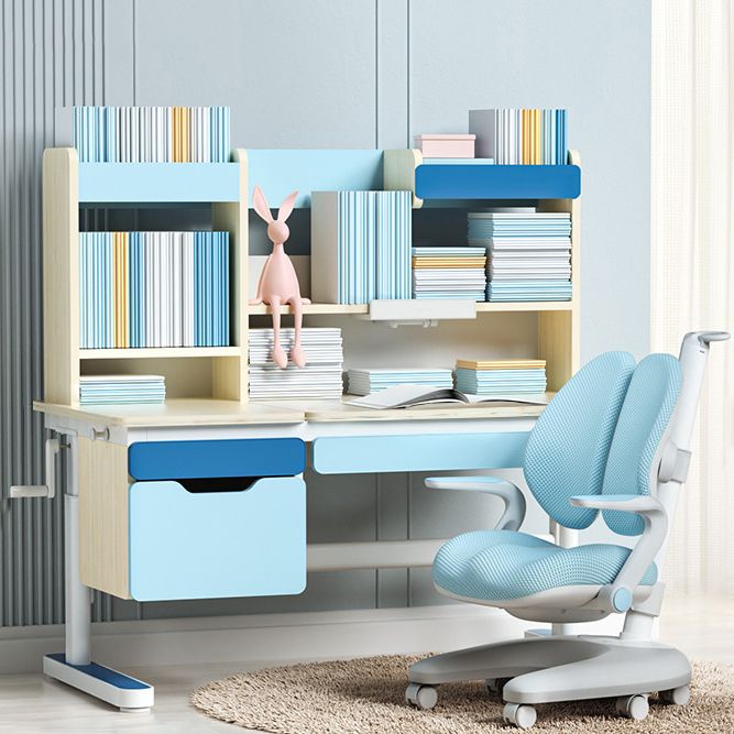 Modern Metal Writing Desk Set Natural Color Adjustable Height