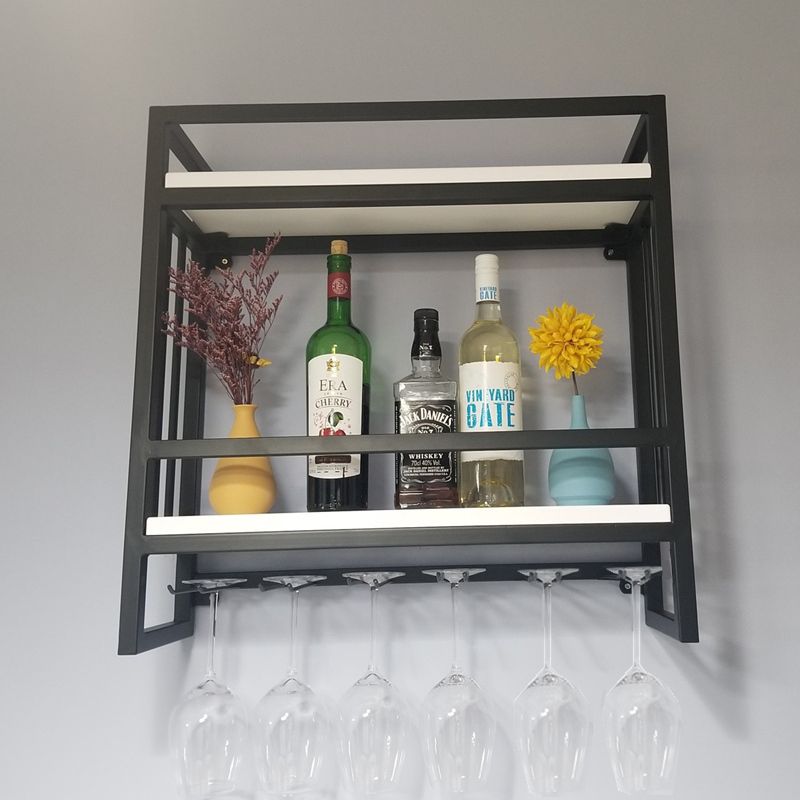 Modern Wall Mounted Wine Racks Metal Wine Jail With Glass Holder & Storage Shelf