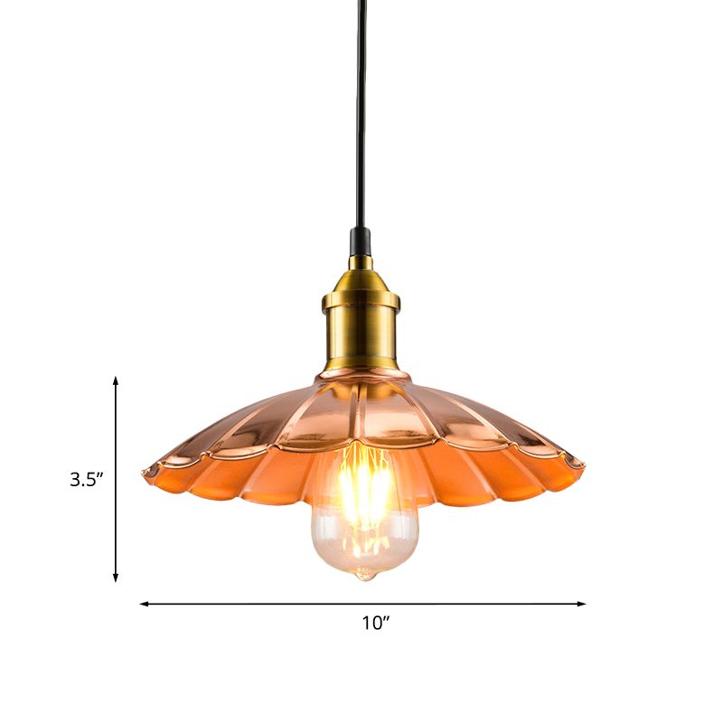 Industrial Style Scalloped Pendant Lighting 1 Light Metallic Hanging Lamp in Copper for Bedroom