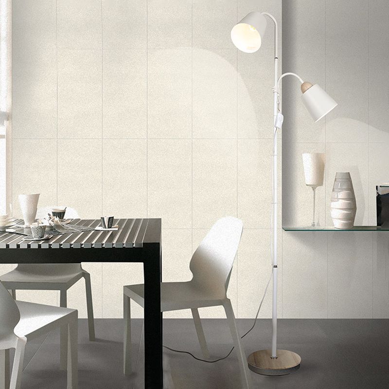 White Trumpet-Like Standing Light Nordic 2 Bulbs Metallic Reading Floor Lamp for Study Room