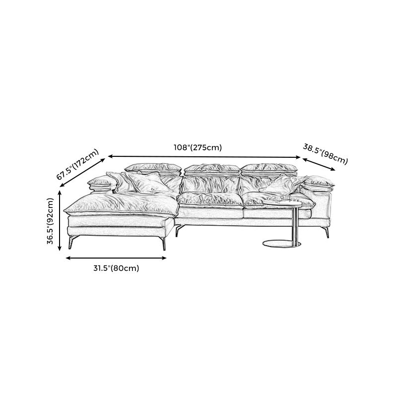 Brown Down Fill Cushions Sofa and Chaise Pillow Top Arm Settee Furniture