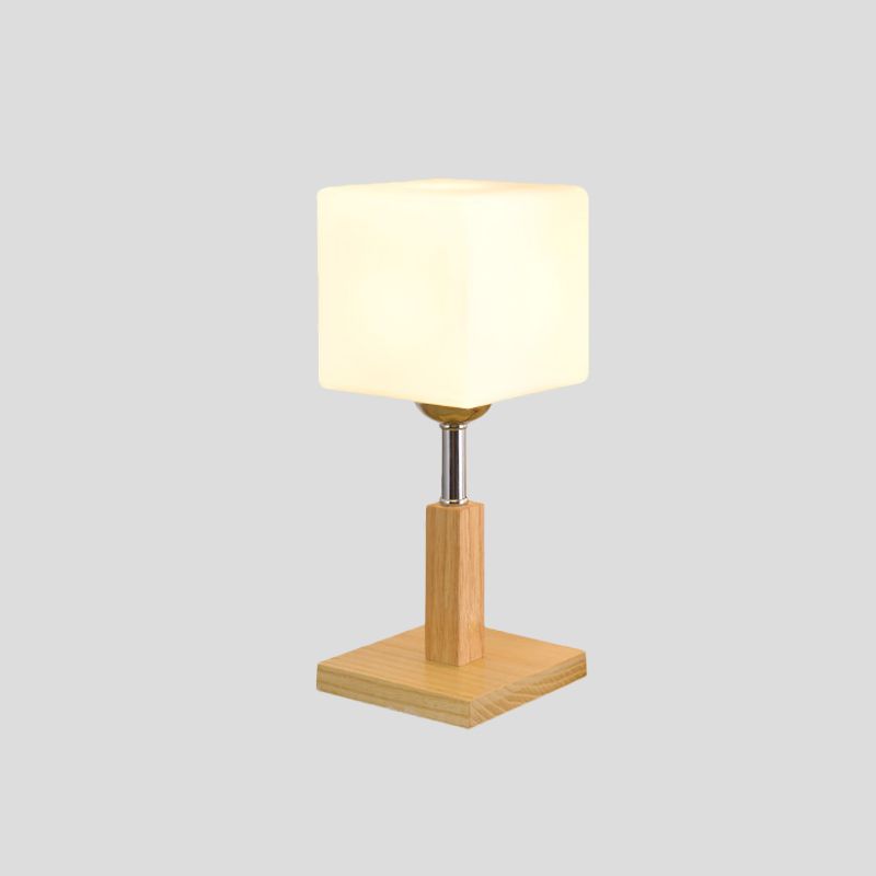 Globe/Cylinder/Square Night Table Light Modernist Frosted Glass 1 Light Wood Night Lamp for Bedside