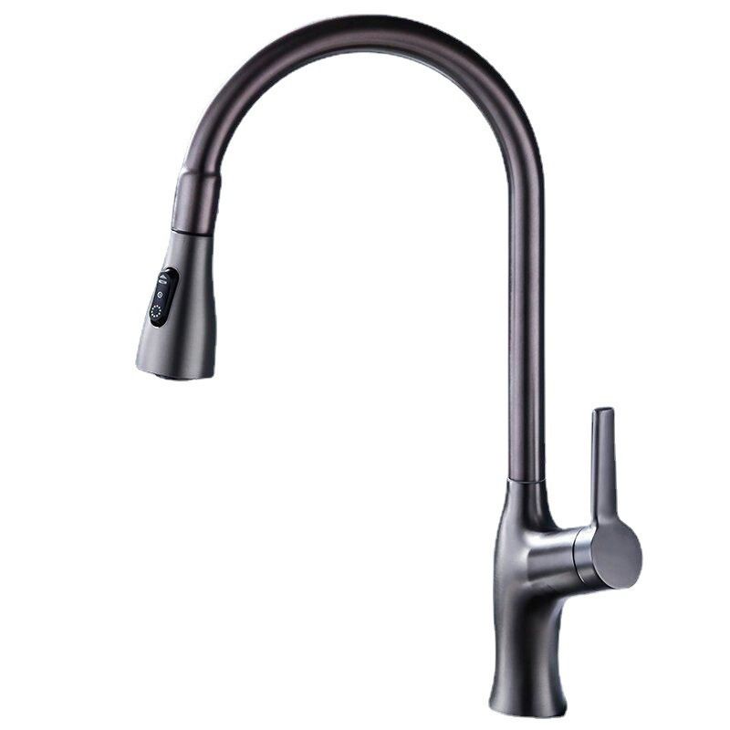 Contemporary Retractable Kitchen Faucet Copper Single Handle High Arc Kitchen Faucet