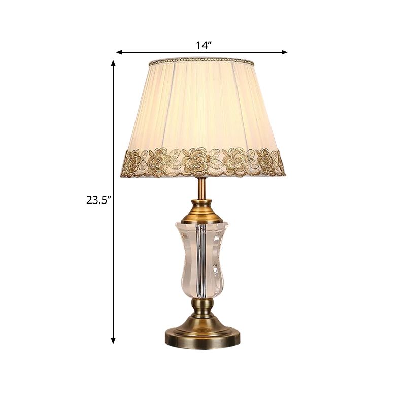 Beige Barrel Night Light Modern 1 Light Fabric Table Lamp with Urn Crystal Lamp Stand