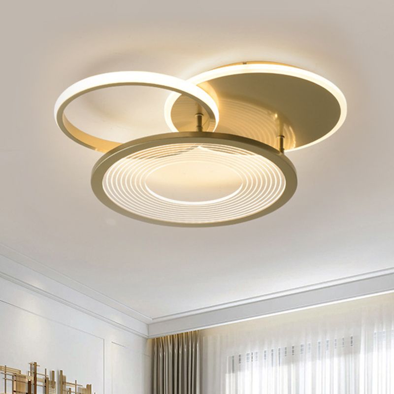 18"/21.5" W 2-Hoop Semi Flush Light Fixture Modern Metallic LED Gold Flush Mount Ceiling Lamp