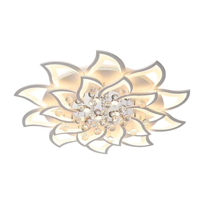 Blossom Metal Flushmount Light Contemporary White Flush Ceiling Light with Crystal Ball