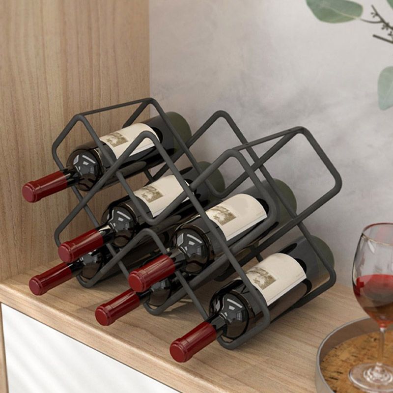 Modern Simple Tabletop Wine Rack Metal Black Wine Bottle Rack for Kitchen