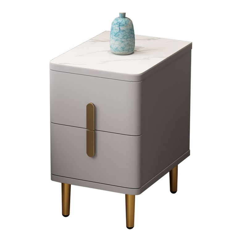 Contemporary Bedside Cabinet Stone Night Table with 2 Drawers