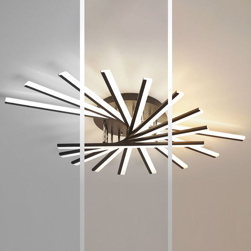 Wrought Iron Living  Room LED Flush Ceiling Lights Linear Modern Style Flush Mount