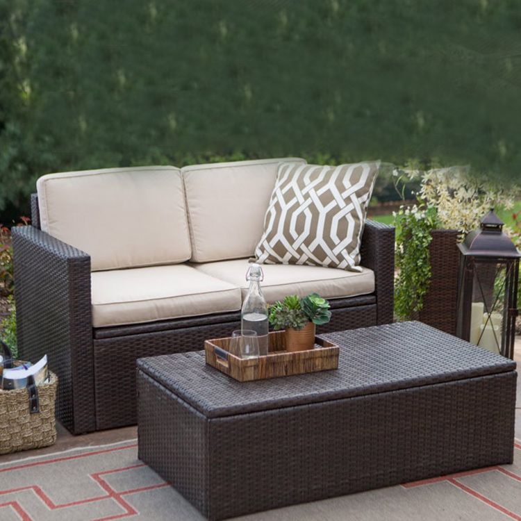 Contemporary Rattan Outdoor Sofa UV Resistant Patio Sofa with Cushion