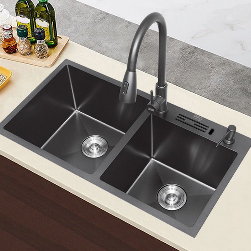 Classic Style Kitchen Sink Stainless Steel Kitchen Double Sink with Drain Strainer Kit