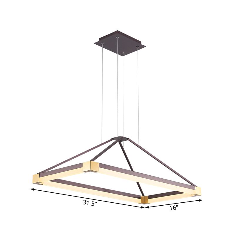 White/Coffee Pyramid-Shape Chandelier Modernist Led 23.5"/31.5"/39" Wide Metal Ceiling Pendant Fixture in White/Warm Light