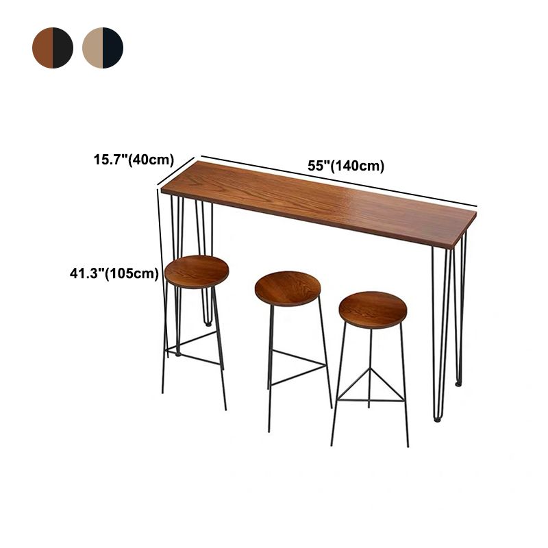 Brown and Light Brown Modern Style Bar Table Solid Wood and Iron Coffee Shop Bar Table