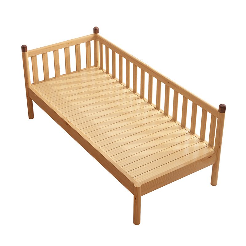Scandinavian Standard Bed with Guardrail Solid Wood Panel Bed, Natural