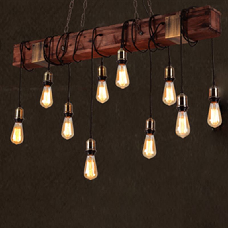 Linear Island Lighting Fixtures Industrial Wood Pendant Lighting for Restaurant